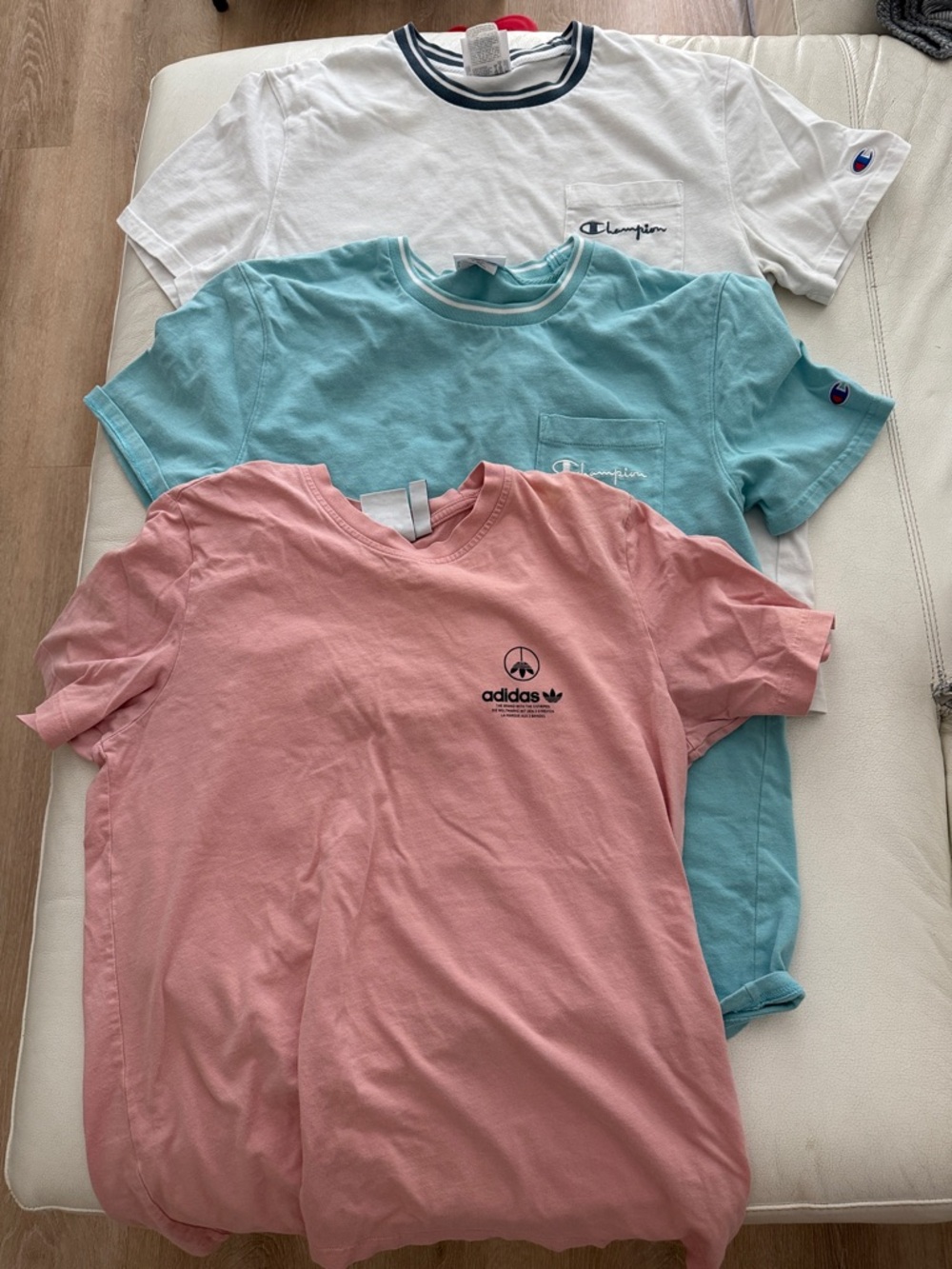 Champion White and Aqua Short Sleeve Pocket Tees with Pink Tee Included